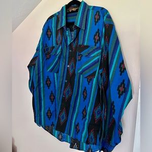 Vintage BJR Authentic Western Aztec Print Button Down